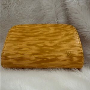 Louis Vuitton yellow Eppy leather clutch/ makeup bag with purple authentic!
